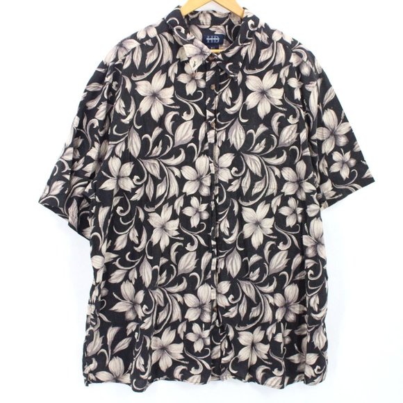 Vintage Harbor Bay Hawaiian Shirt Mens Black Button Down Floral Pattern 3XL - Picture 1 of 9